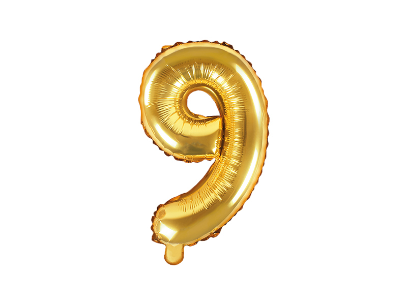 Levně Mini fóliový balónek číslo 9 zlatý 35cm