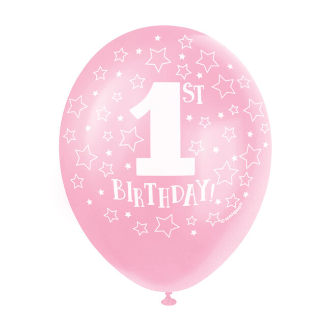 Balónky 1st Birthday růžové 30cm 5ks