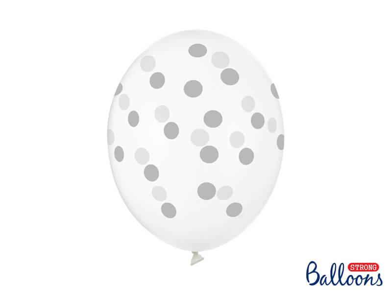 Balónky Dots bílo stříbrné 30cm 6ks