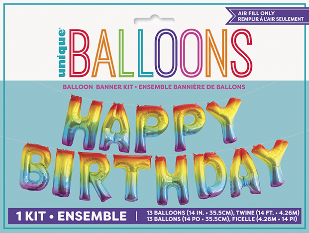 Balónkový banner Happy Birthday barevný 426cm