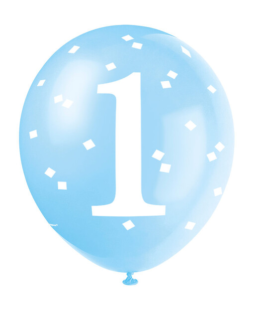 Levně Balónky 1 narozeniny modré tečkované 30cm 5ks