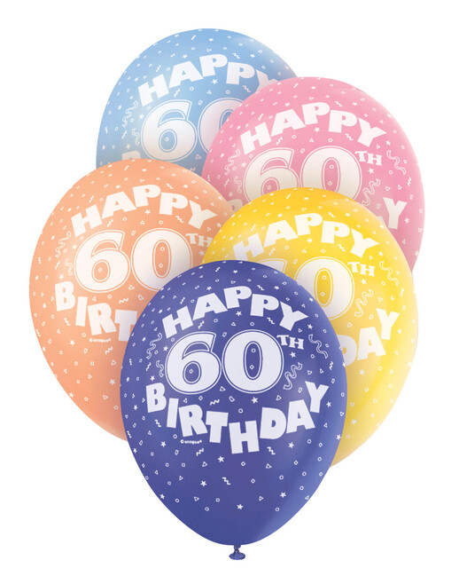 Levně Balónky 60 narozeniny Happy Birthday 30cm 5ks