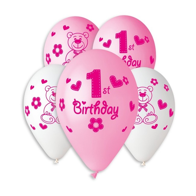 Balónky B-day Girl 1. narozeniny 30cm 5ks