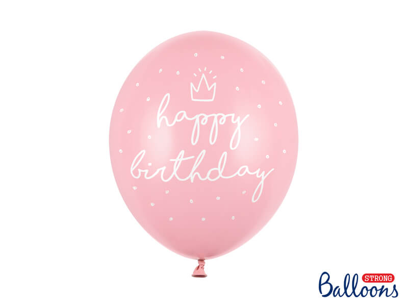 Balónky Happy Birthday světle růžové 30cm 6ks