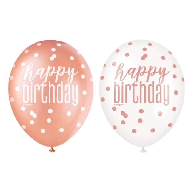 Balónky růžovo-zlaté Happy Birthday 30cm 6ks