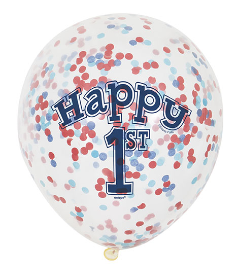 Balónky s konfetami 1.narozeniny chlapeček 30cm 6ks