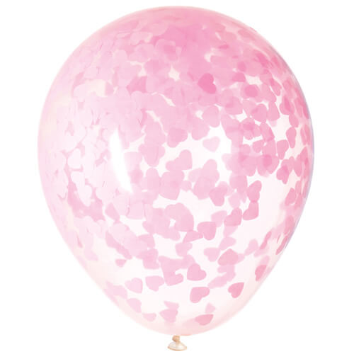 Balónky se srdíčky konfetami růžové 40cm 5ks