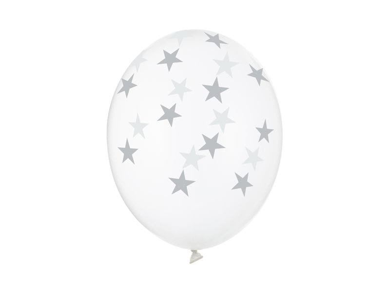 Balónky stříbrné hvězdy transparentní 30cm 6ks