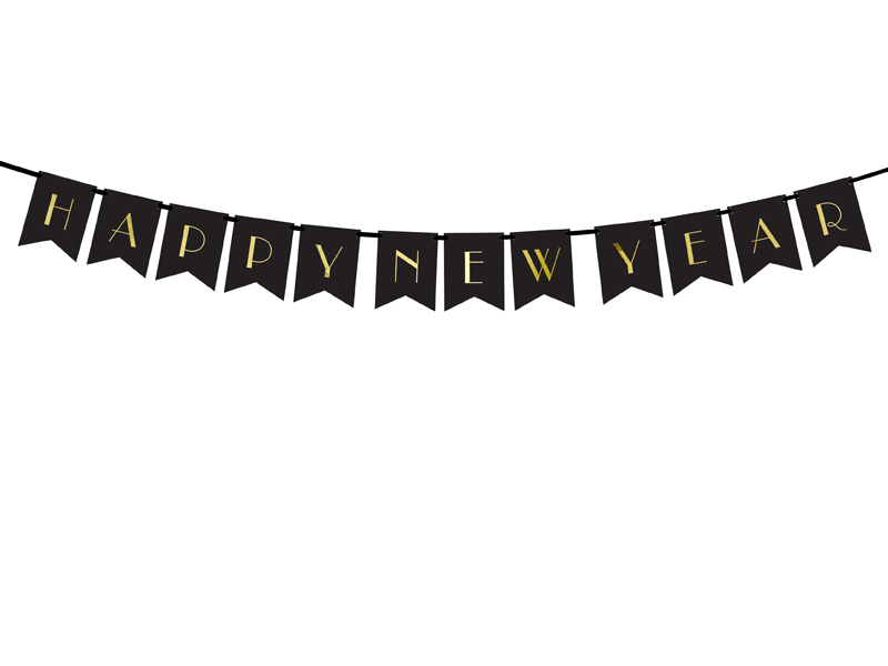 Levně Banner Happy New Year černo-zlatý 170cm