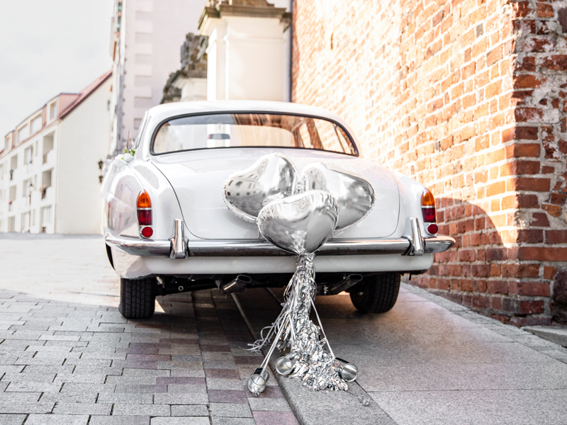Sada dekorací na svatební auto stříbrné