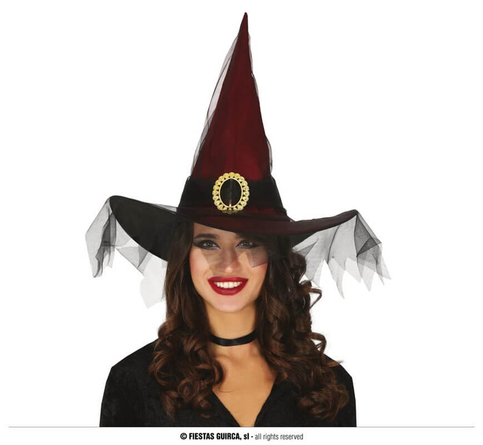 Čarodějnický klobouk tmavě červený s páskem