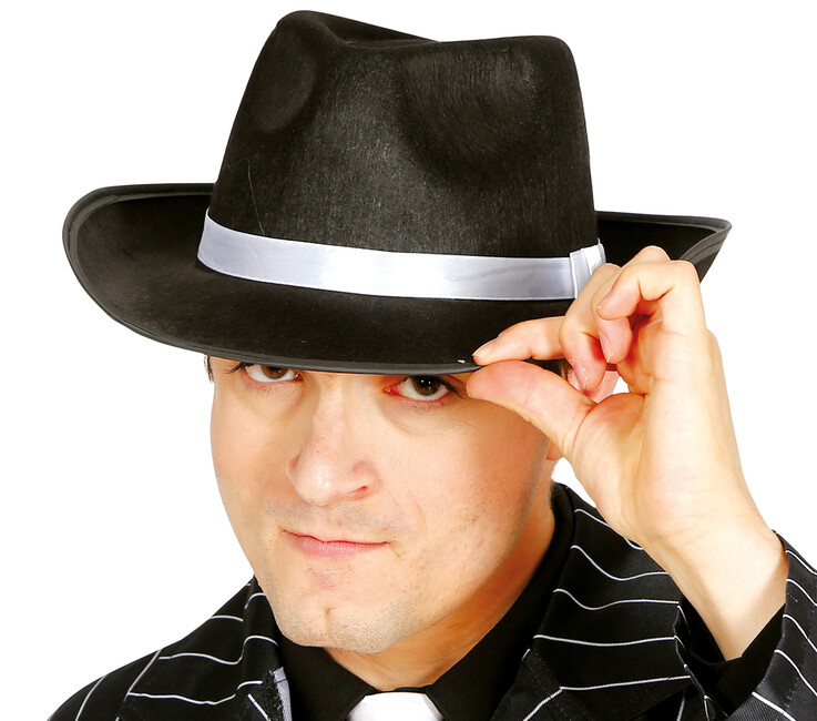 Levně Mafiánský pánský klobouk s bílou mašlí