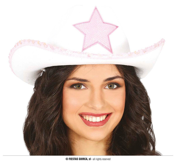 Dámský kovbojský klobouk bílo-růžový s hvězdou