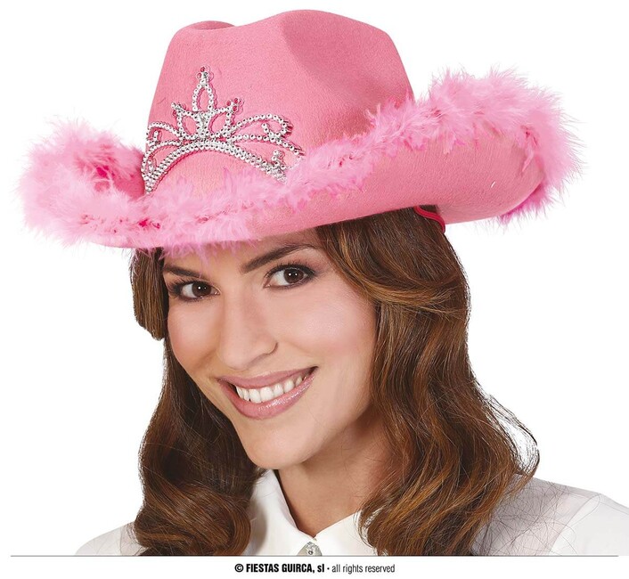Dámský kovbojský klobouk růžový s čelenkou