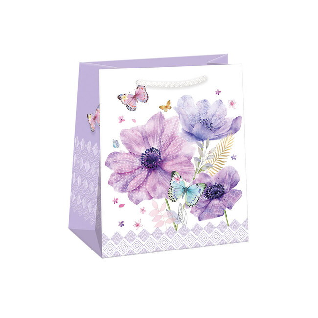 Dárková taška Purpurové květiny a motýly 19x23x11,5cm