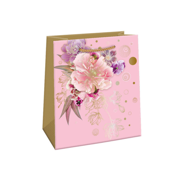 Levně Dárková taška Růžovo fialové květiny 20x24cm