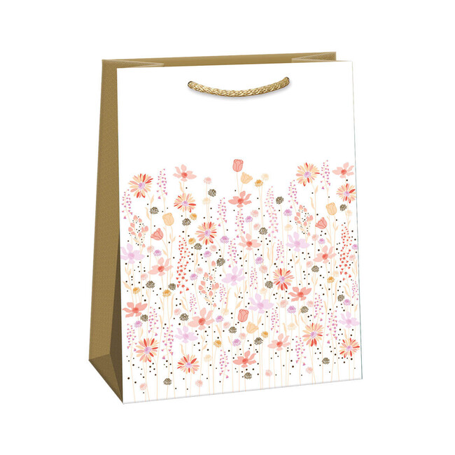 Levně Dárková taška růžovo-oranžové květiny 30x42cm