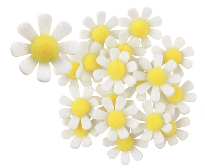 Dekorace květiny z filcu s lepíkem bílá 3,5 cm 18 ks