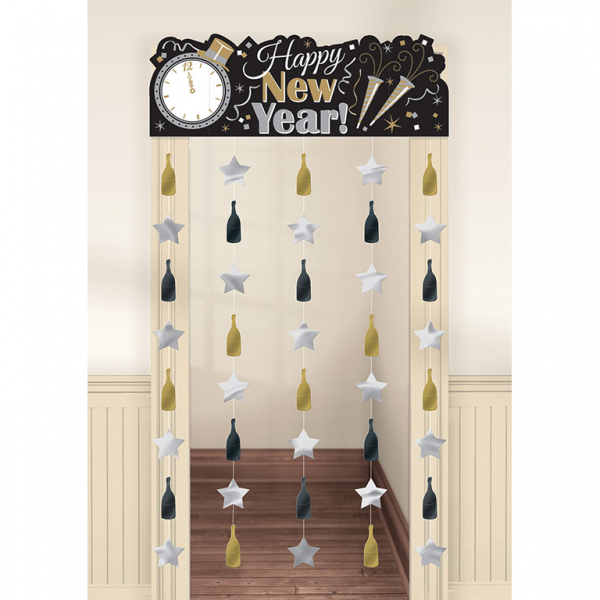 Dekorace na dveře Happy New Year 195 x 99 cm