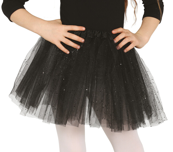 Levně Dětská sukně tutu černá se třpytkami 30cm