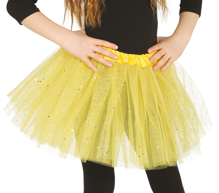 Levně Dětská sukně tutu žlutá se třpytkami 30cm