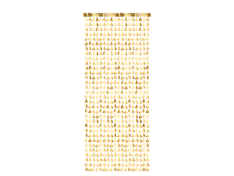 Levně Dlouhá opona vánoční stromky zlaté 100x245cm