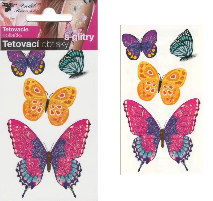 Dočasné tetovačky Motýli se třpytkami 10,5x6cm