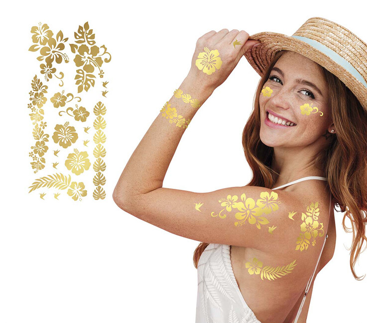 Levně Dočasné tetovačky Zlaté květiny