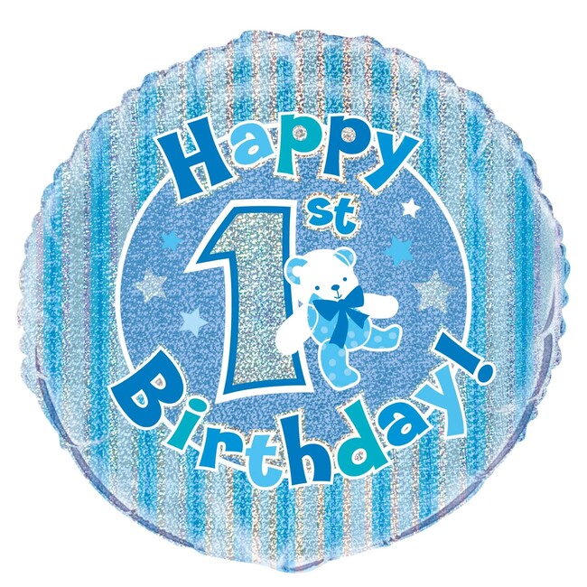 Fóliový balónek 1st Birthday Bear modrý 45cm
