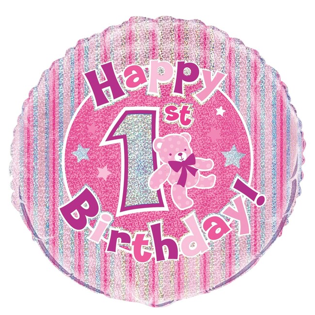 Fóliový balónek 1st Birthday Bear růžový 45cm