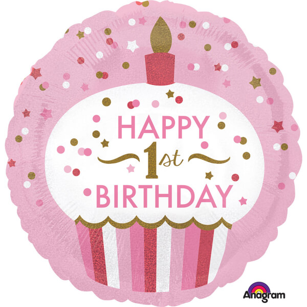 Fóliový balónek 1st Birthday Cupcake růžový 43cm