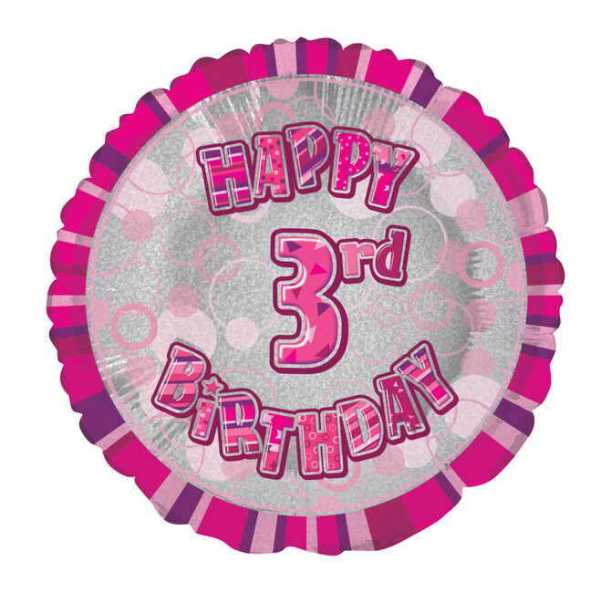 Levně Fóliový balónek 3 Birthday Pink Glitz 45cm