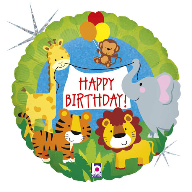 Fóliový balónek Africké Zvířátka Happy Birthday 45cm