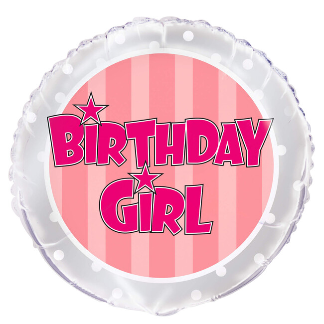 Levně Fóliový balónek Birthday Girl Pink Striped 45cm