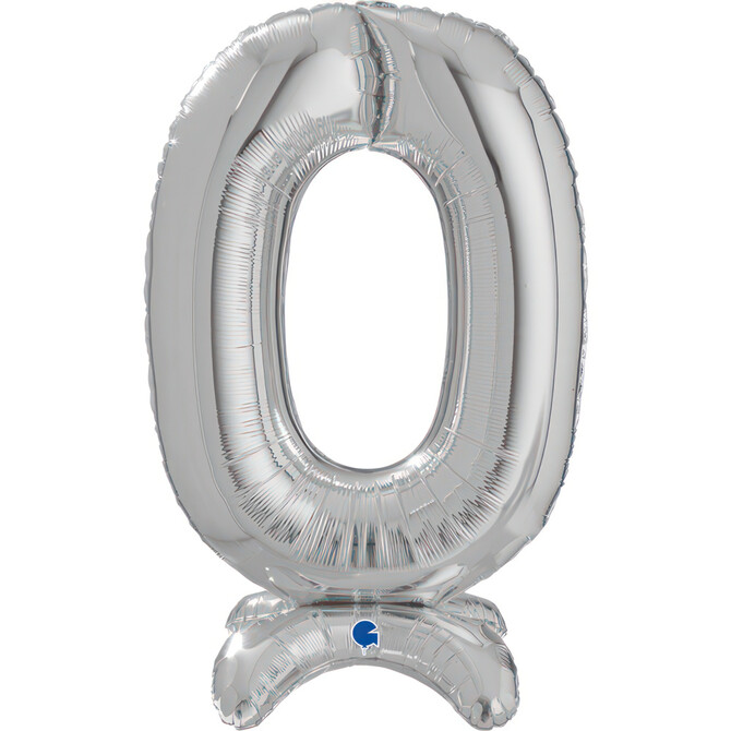 Levně Fóliový balónek číslo 0 stříbrný se stojanem 64cm