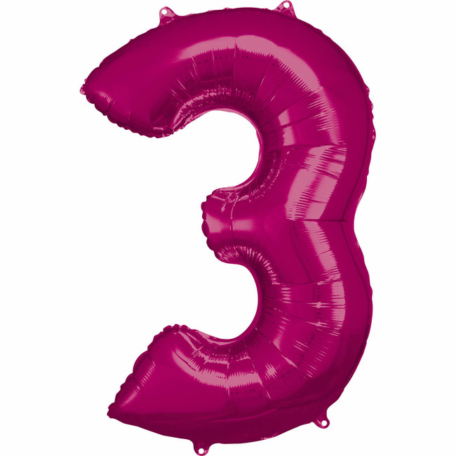 Fóliový balónek číslo 3 růžový 83 ??cm