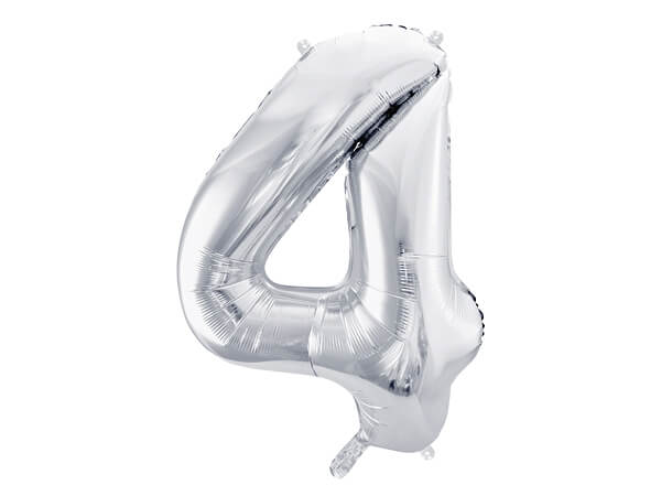 Levně Fóliový balónek Číslo 4 stříbrný 86cm
