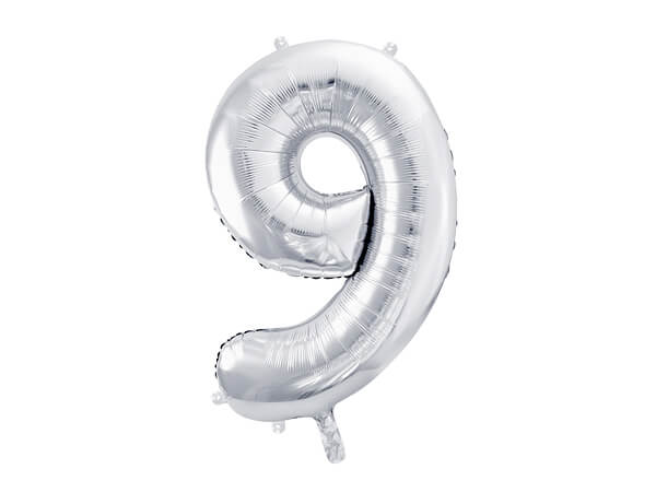 Fóliový balónek Číslo 9 stříbrný 86cm