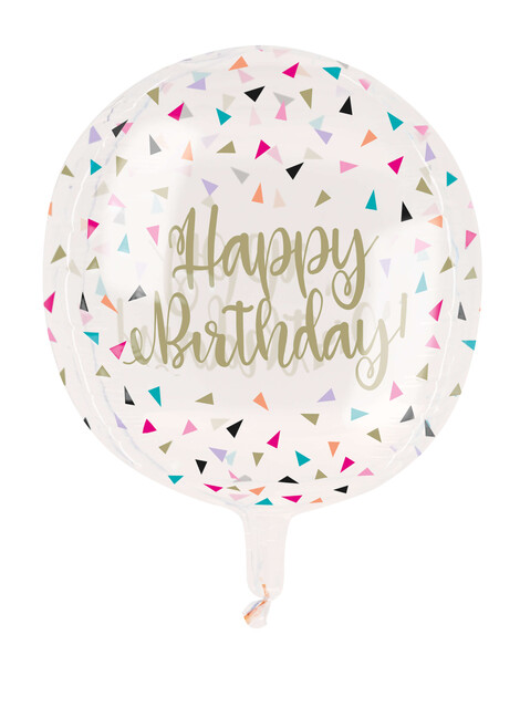 Fóliový balónek kulatý Happy Birthday transparentní 38cm