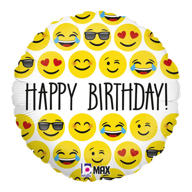 Fóliový balónek Happy Birthday Emoji 45cm