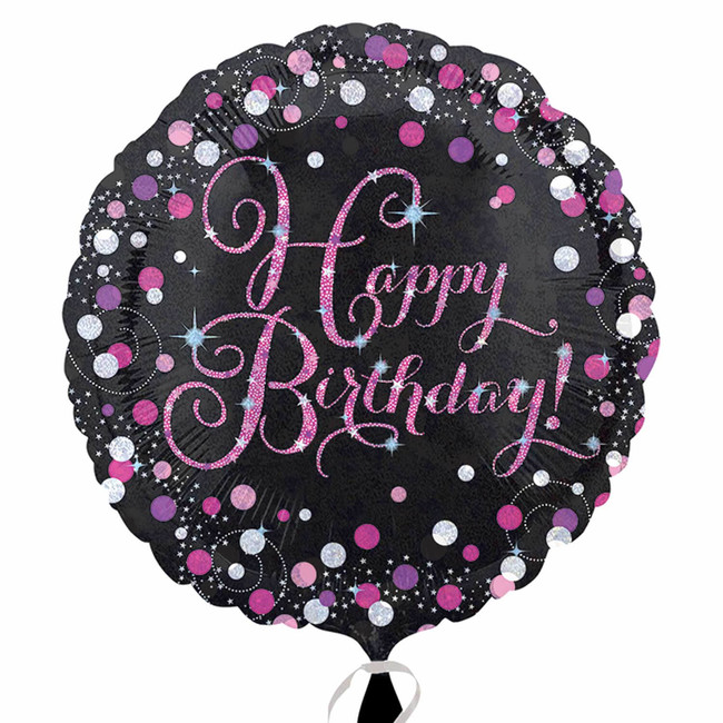 Levně Fóliový balónek Happy Birthday Pink Diamonds 43cm