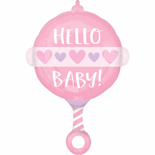Fóliový balónek chrastítko Hello Baby růžový 43cm