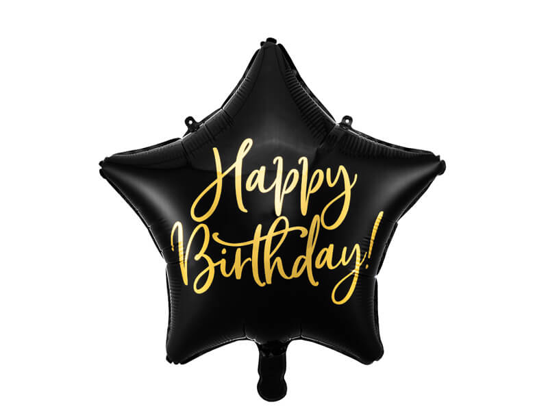 Fóliový balónek Hvězda Happy Birthday černý 40cm