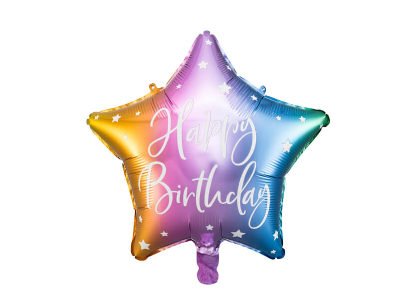 Fóliový balónek Hvězda Happy Birthday barevný 40cm