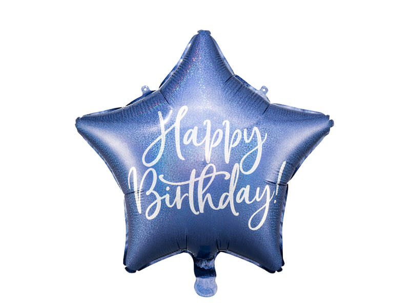 Fóliový balónek Hvězda Happy Birthday modrý 40cm