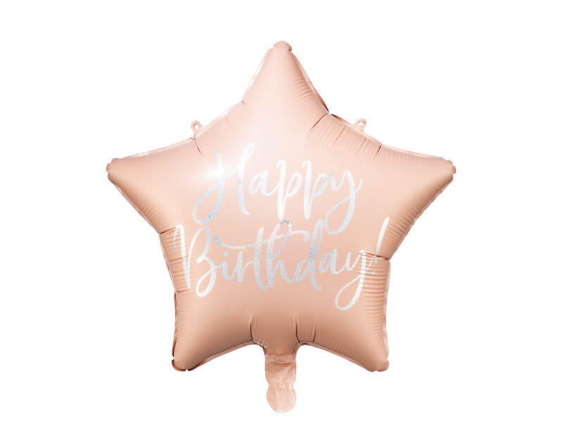 Fóliový balónek Hvězda Happy Birthday svetlě růžový 40cm
