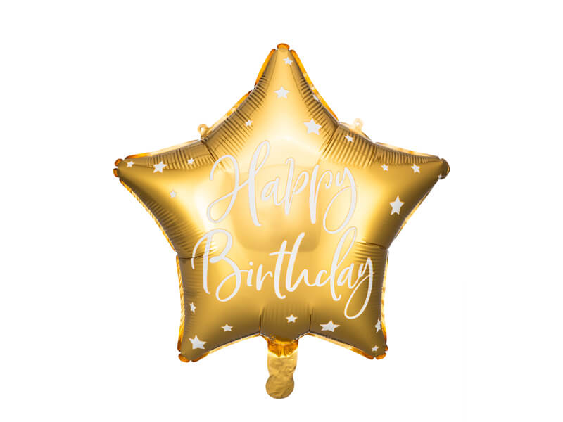 Fóliový balónek Hvězda Happy Birthday zlatý 40cm