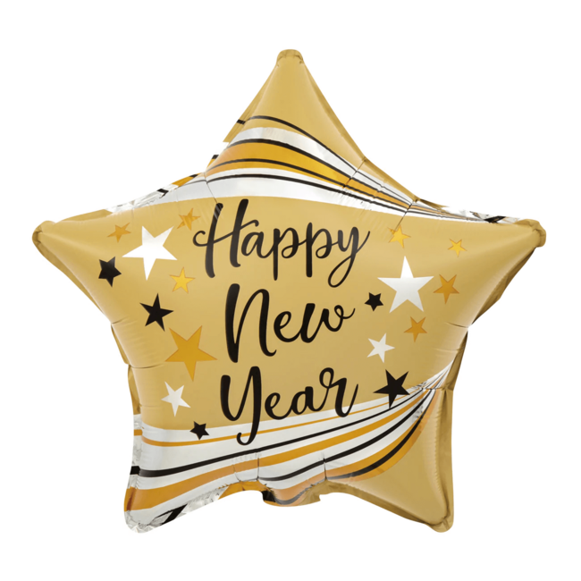 Fóliový balónek hvězda Happy New Year zlatá 45cm