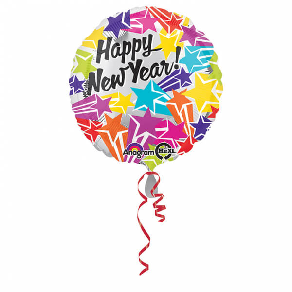 Levně Fóliový balónek Happy New Year Hvězdy 43cm