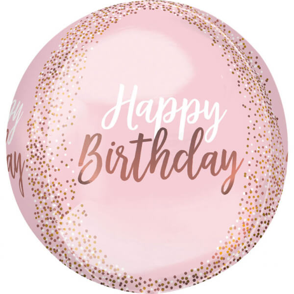 Fóliový balónek orbz Happy Birthday růžově zlatý 38cm